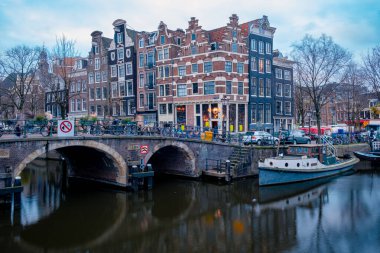 Amsterdam Hollanda, Amsterdam Hollanda kanalları Kış akşamları Hollanda 'da