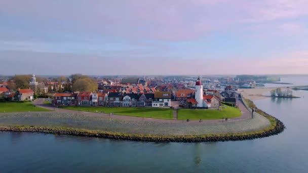 Urk Netherlands Flevoland, Lighthouse and old historical harbor of Urk Holland — Stock Video