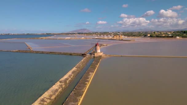 Saline dello Stagnone 'nin doğal rezervi, Marsala ve Trapani, Sicilya yakınlarında.. — Stok video