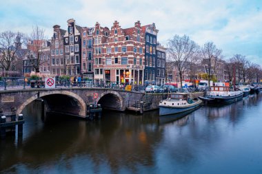 Amsterdam Hollanda, Amsterdam Hollanda kanalları Kış akşamları Hollanda 'da