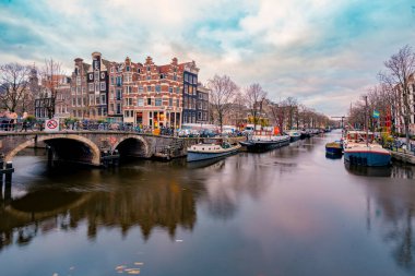 Amsterdam Hollanda, Amsterdam Hollanda kanalları Kış akşamları Hollanda 'da