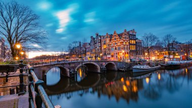 Amsterdam Hollanda, Amsterdam Hollanda kanalları Kış akşamları Hollanda 'da