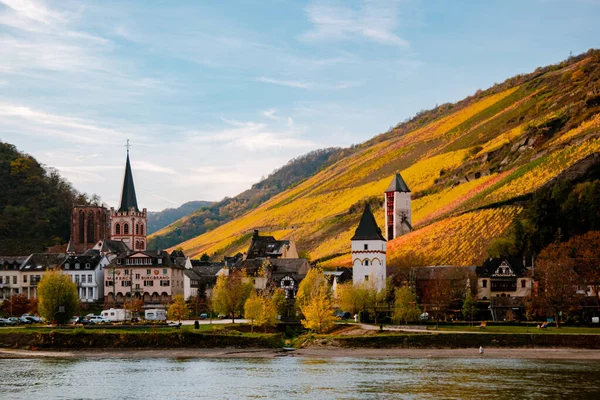 Viaje na Alemanha - cruzeiros fluviais no rio Rhein, bela cidade medieval e campos de vinhos — Fotografia de Stock