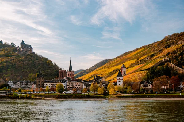 Travel in Germany - river cruises in Rhein river, beautiful medieval town and wine fields — Stock Photo, Image