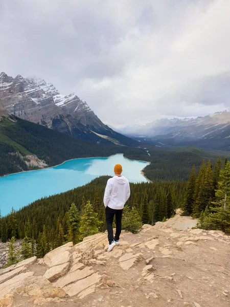 Türkiz Peyto-tó a kanadai Banff Nemzeti Parkban. Mountain Lake, mint egy róka fej népszerű a turisták körében — Stock Fotó