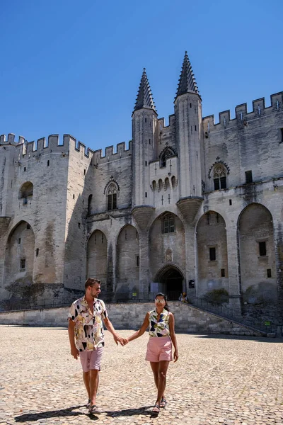 stock image couple visit Avignon, Provence, France, men and woman mid age visit Avignon Provence France