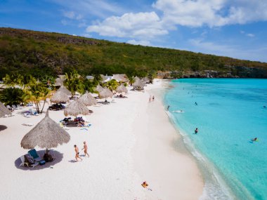  Karayip adası Curacao 'daki Cas Abou Plajı, Curacao Karayipleri' ndeki Playa Cas Abou