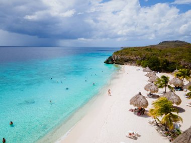  Karayip adası Curacao 'daki Cas Abou Plajı, Curacao Karayipleri' ndeki Playa Cas Abou