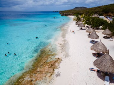  Karayip adası Curacao 'daki Cas Abou Plajı, Curacao Karayipleri' ndeki Playa Cas Abou