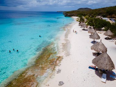  Karayip adası Curacao 'daki Cas Abou Plajı, Curacao Karayipleri' ndeki Playa Cas Abou