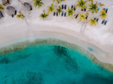 Korsan plajlı, palmiye ağaçlı, lüks tatil yeri Curacao.