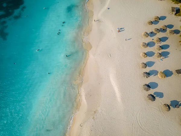 Pálmafák az arubai Eagle Beach partvonalán — Stock Fotó