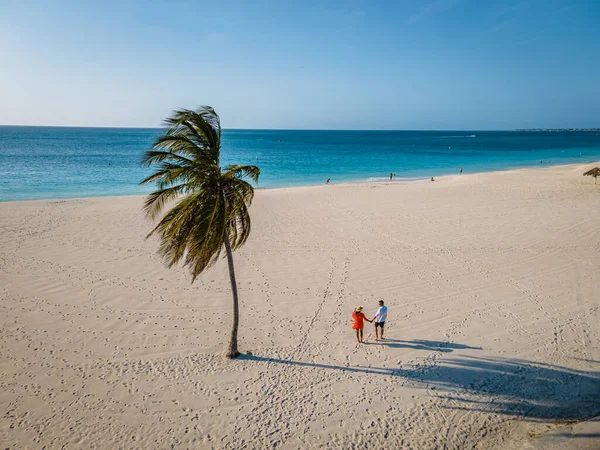 Palmer vid stranden av Eagle Beach i Aruba — Stockfoto