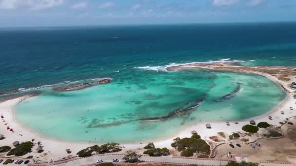 Incredibile Baby Beach e costa su Aruba, Caraibi, spiaggia bianca con spiaggia tropicale blu oceano — Video Stock