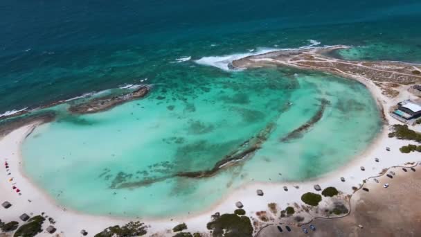 İnanılmaz Bebek Sahili ve Aruba, Karayipler kıyıları, mavi okyanus plajlı beyaz plaj — Stok video