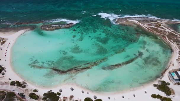美丽的婴儿海滩和阿鲁巴、加勒比海、蓝海热带海滩白色海滩上的海岸 — 图库视频影像