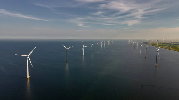 Wind turbine from aerial view, Drone view at windpark westermeerdijk a windmill farm in the lake IJsselmeer the biggest in the Netherlands,Sustainable development, renewable energy — Stock Photo, Image