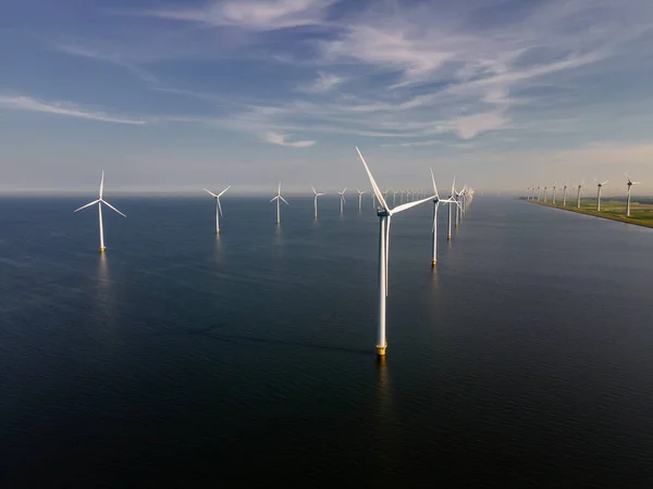 Wind turbine from aerial view, Drone view at windpark westermeerdijk a windmill farm in the lake IJsselmeer the biggest in the Netherlands,Sustainable development, renewable energy — Stock Photo, Image