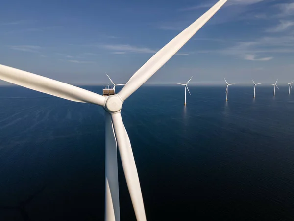 Wind turbine from aerial view, Drone view at windpark westermeerdijk a windmill farm in the lake IJsselmeer the biggest in the Netherlands,Sustainable development, renewable energy — Stock Photo, Image