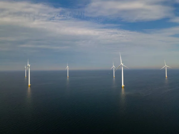 Wind turbine from aerial view, Drone view at windpark westermeerdijk a windmill farm in the lake IJsselmeer the biggest in the Netherlands,Sustainable development, renewable energy — Stock Photo, Image