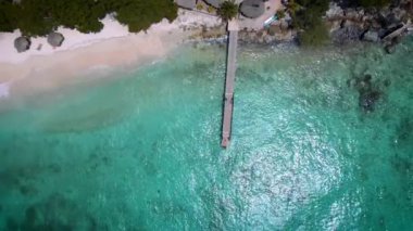 Playa Lagun Plajı Cliff Curacao, beyaz kum ve mavi okyanus Curacao ile güzel tropikal koy.