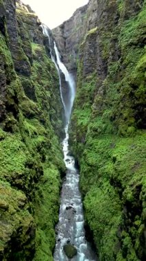 İzlanda 'nın yemyeşil kayalıkları ve engebeli arazisiyle çevrili görkemli Glymur Şelalesini keşfedin..