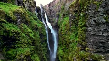 Glymur şelalesinin nefes kesen güzelliğini tecrübe edin İzlanda 'nın en yüksek şelalesi kayalık uçurumlardan sakin bir nehre dökülüyor..