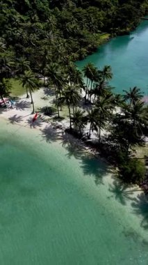 Koh Chang, Tayland 'daki Ko Ngam Sahili' nin sakin sahillerini deneyin. Turkuvaz suları güneşli güneşin altında rahatlamaya ve keşfe davet ederken palmiye ağaçları yumuşak kumlu plajlarda sallanıyor..