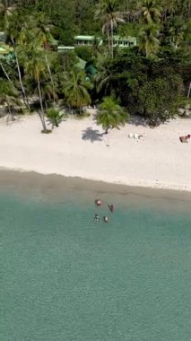Tayland 'daki Koh Kood Adası' nın huzurlu güzelliğinin tadını çıkarın. Ziyaretçiler, bereketli palmiye ağaçları ve kristal berrak sularla çevrili kumsal boyunca dinleniyor. Tropik bir kaçış için ideal..