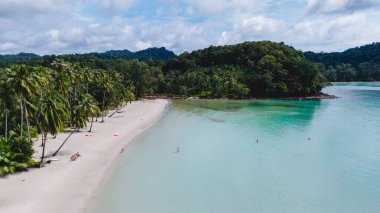 Koh Kood Adası 'ndaki sakin bir sahnede canlı palmiyelerle çevrili güzel kumlu bir plaj yer alıyor. Kristal berraklığında turkuaz su yavaşça kıyıya çıkar, rahatlama ve keşifleri teşvik eder..
