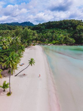 Tayland 'daki Koh Kood Adası' nın güzelliğinin tadını çıkarın. Yumuşak beyaz kumların berrak suyla buluştuğu yer. Sahne, içi palmiye ağaçlarıyla dolu sakin bir sahil yakalıyor, rahatlatıcı ve maceralı..