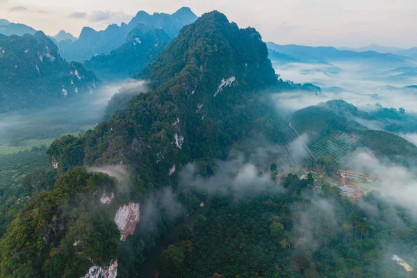 Tayland 'daki Khao Sok Ulusal Parkı' nın nefes kesici manzarası sabah sisiyle kaplanmış çarpıcı dağları gözler önüne seriyor. Bereketli ormanlar ve yuvarlanan tepeler doğa aşıkları için mükemmel sakin bir manzara yaratır..