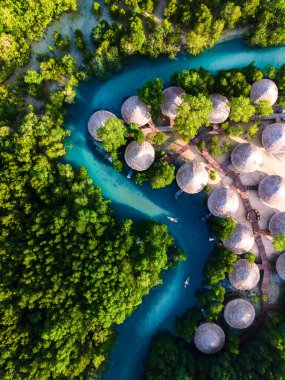 Koh Phayam Adası, Tayland 'ın berrak sularıyla sarmalanmış canlı yeşil mangrovların resimli bir görüntüsünü sunar.