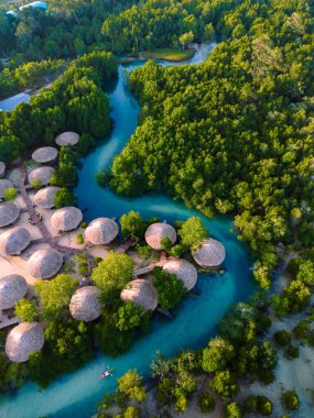 Tayland 'daki Koh Phayam Adası' nın göz kamaştırıcı güzelliğini keşfedin, canlı yeşillik ve kristal berrak suları sergileyin. Geleneksel barakalar yemyeşil mangrovlar arasında yuva yapar, barışçıl bir geri çekilme yaratır..