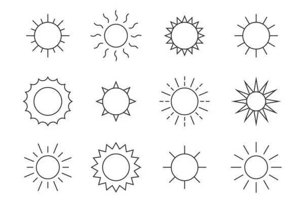 Sun Icon Set Line Stil — Stockvektor