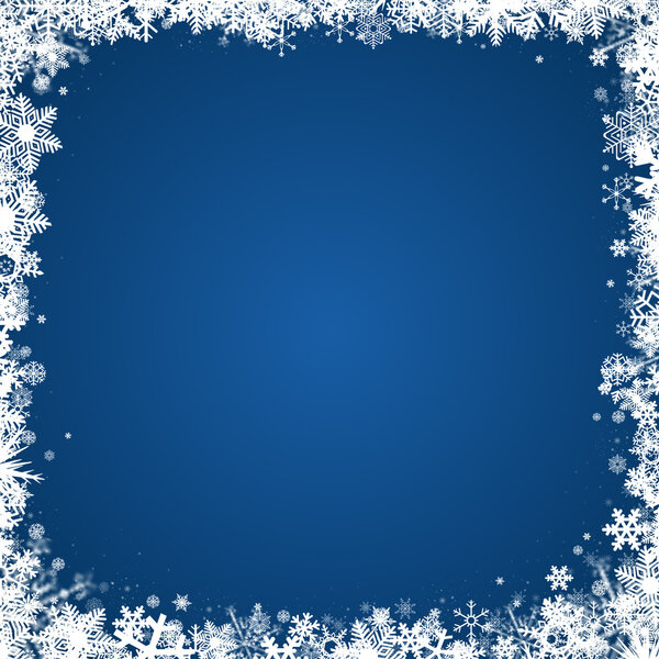 Winter frame with white snowflakes