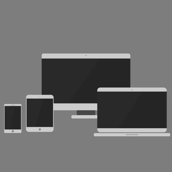 Device Icons: smartphone, tablet, laptop and desktop computer. Flat design — Stock Vector