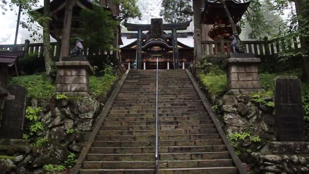 Escadas de pedra no antigo santuário xintoísta Mitsumine. Japão. Chichibu. Saitama. . — Vídeo de Stock