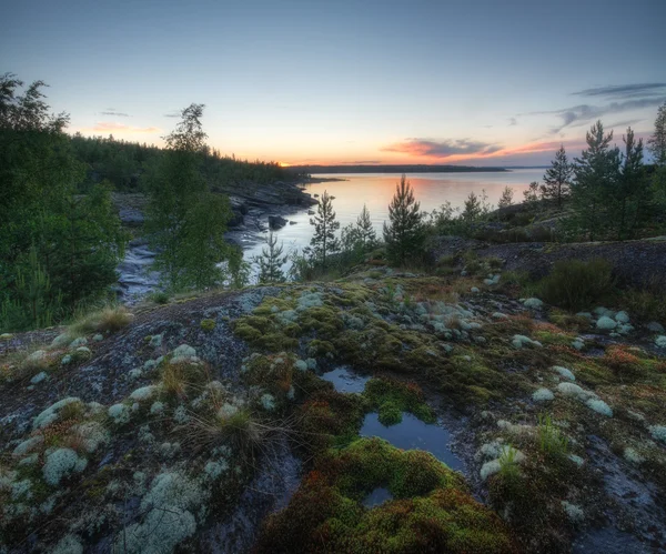 Sunset in the Ladoga skerries — стокове фото