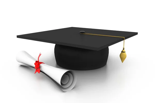 Graduation cap with diploma — Stock Photo, Image