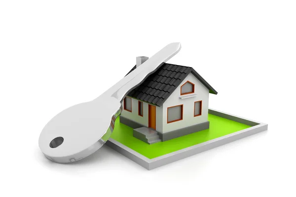 3D illustration av hem och nyckel — Stockfoto