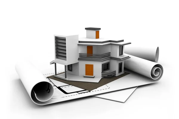 Modern building structure on a plan — Stock Photo, Image