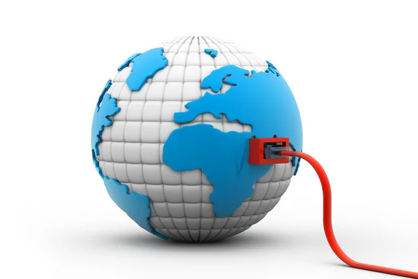 Network cable connected the globe — Stock Photo, Image