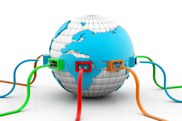 Network cables connected the globe — Stock Photo, Image