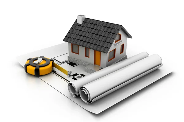 House model on a plan — Stock Photo, Image