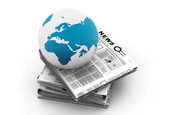 Stack of newspaper with globe — Stock Photo, Image