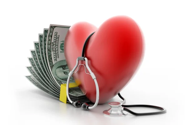 Heart with stethoscope and money — Stock Photo, Image