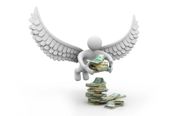 Flying Man take money — Stock Photo, Image