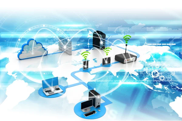 Ilustración digital de dispositivos de computación en nube — Foto de Stock