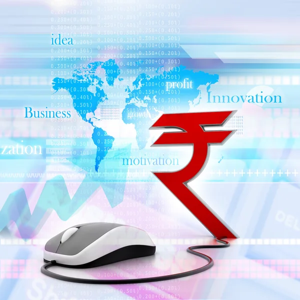 Rupees symbol connected to a computer mouse — Stock Photo, Image